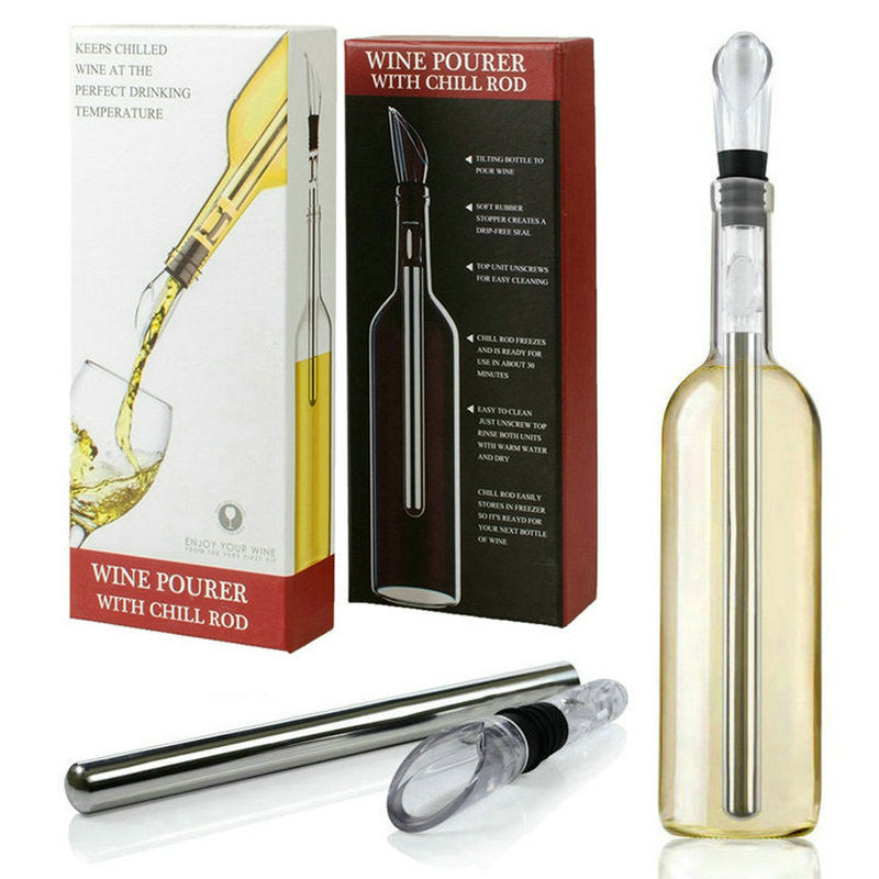 Wine Chiller, 3-in-1 Stainless Steel Wine Bottle Cooler Stick - Rapid  Iceless Wine Chilling Rod with Aerator and Pourer - The Best Wine  Accessories